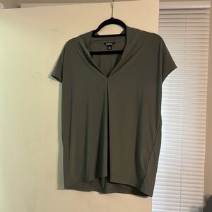 Grey silver stretchy V-neck blouse